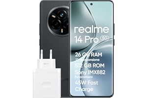 realme 14 Pro 5G, smartfon, 8 + 256 GB, aparat Sony IMX882 OIS, 50 MP, zakrzywiony wyświetlacz 120 Hz, wodoodporny IP69, bateria 5260 mAh, szybkie ładowanie 45 W, kolor szary (z adapterem)
