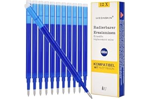 LVZONGXIN [12-teiliges Set] Ersatzminen blau 0,7mm Radierbare Tintenroller, kompatibel mit pilot frixion ball, 400m Schreiblänge, thermosensitive Tinte, austauschbare Mine