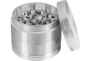 WOO LANDO Grinder en métal Ø 40 mm – moulin à herbes 4 couches Broyeur à Epices et à Condiments, 4 Pièces (argenté)