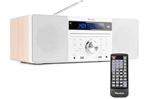 Audizio Prato Sistema Musical Todo-en-uno. Radio FM y Dab+, Bluetooth 4.0, USB, Reproductor de CD, Reloj, Alarma, Display con dimmer, presets de Sonido, Salida de Auriculares - Color Blanco