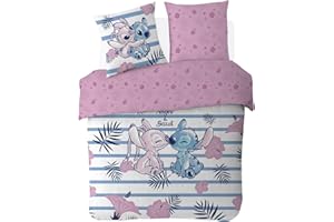 LILO AND STITCH Disney Angel & Stitch Disney - Funda nórdica + funda de almohada de 63 x 63 cm, 100% algodón, color rosa (220 x 240 cm)