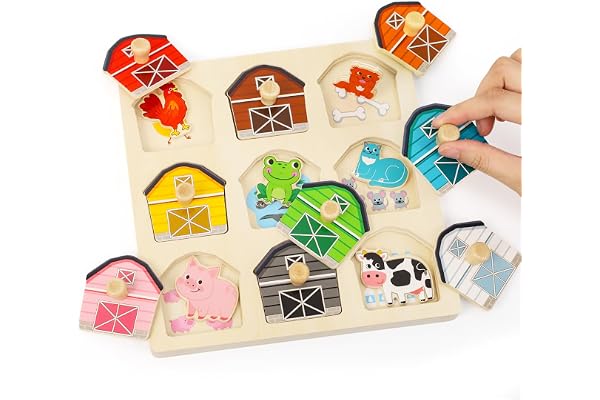 LZDMY Jouets Montessori pour bébé de 1 an et Plus Puzzle en Bois, Ferme Jouet Moteur pour 12-36 Mois Fille Garçon Enfant Puzzle préhension Jouet à emboîter Jeu de tri Anniversaire Noël Pâques Cadeau