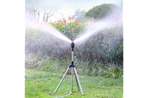 MyBoo Rotating Tripod Sprinkler, 360 Degree Automatic Garden Sprinkler, Lawn Sprinkler, Telescoping Tripod Sprinkler for Large Area, Yard, Garden, Lawn (MYBUK230605Q10)