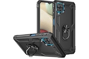 Fetrim Funda para Galaxy A12, Carcasa Shock Absorción de TPU y PC con Anillo de rotación Soporte para Samsung Galaxy A12 4G/5G/M12/F12 Negro