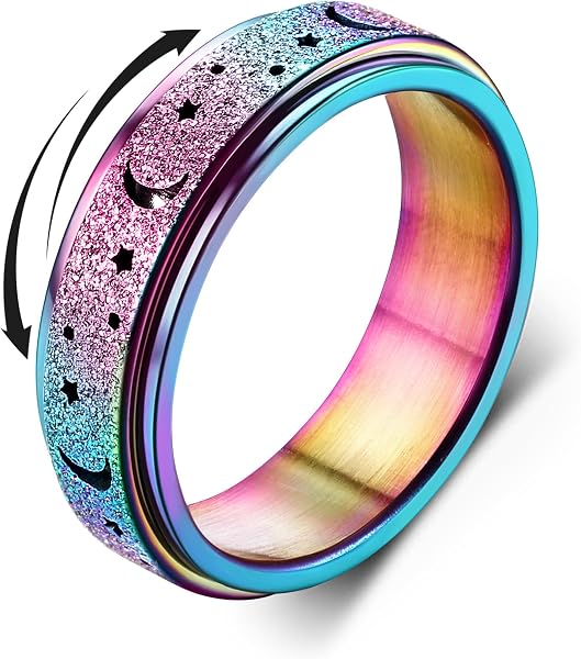 Diamday Anti-Angst Spinner Ringe Fidget Band für Damen Herren - Edelstahl Roller Ringe mit Stresslinderung und Mondstern Sand Blast Finish - 1