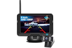 Jansite 【Stable Signal】Wireless Reverse Camera AHD 1080P Reversing Camera with 5 inch Monitor 6 LED Light 170° Wide Angle Reverse Camera Kit for Car Van Caravan IP69 Waterproof DIY Guide Line