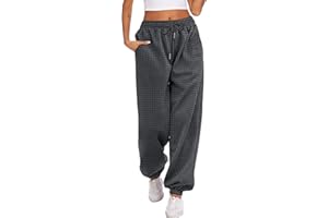 Hotouch Jogginghose Damen Baggy Waffle Lang Hose Warm Elastisch Freizeithose High Waist Kordelzug Trainingshose Winter Sweatpants mit Taschen