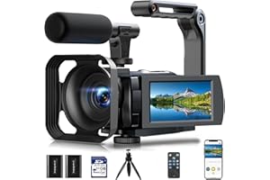 FIREFOTO Camcorder Video Camera 5K, 56MP Vlogging Cameras with IR Night Vision, WiFi, 16X Digital Zoom 3” Touchscreen YouTube Cam Corder with 2 Batteries,64GB Card,Remote,Microphone,Lens Hood,Tripod
