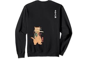 JAPANESE CAT PRINT RELAXED FIT SWEATSHIRT Japanese Samurai Ninja Cat Kawaii Graphic Sweatshirt