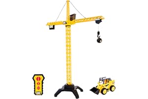 CATERPILLAR Cat® Workforce – Grúa RC Inalámbrica de 127 cm con Rotación 360°, Luces, Control Remoto, Bola de Demolición, Figura y Mini Cargadora | Juguete de Construcción para Niños +5 Años