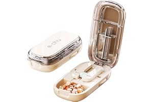 Huipalon Pill Cutter, Portable & Adjustable Pill Cutters for Tablets with Pill Storage Compartments, 1/2 and 1/4 Pill Splitter, Cutting Multiple Tablets at Once, Easy to Use and Travel Size (White)