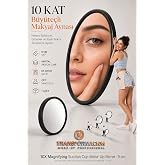 Transformacion 10X B&uuml;y&uuml;te&ccedil;li Makyaj Aynası - &Ccedil;ift Vantuzlu Kristal Akrilik 9 cm Taşınabilir Seyahat Tipi B&uuml;y&uuml;te&ccedil;li Ayna, Hass