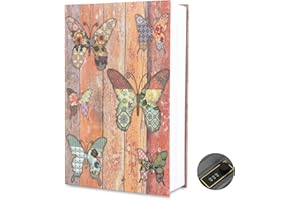 Foreverup Caja fuerte para libros con cerradura de combinación, caja fuerte para libros, caja fuerte de 24 x 15,5 x 5,5 cm, con cerradura de combinación para oficina/casa/regalo (mariposa colorida)