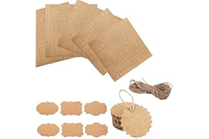 Super Idee - 50 centrini per marmellate, 15 cm x 15 cm, in tessuto di iuta, con cordino, adesivo e ciondolo, decorazione per barattoli di marmellata per Natale e matrimoni