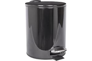 Harbour Housewares 5L Bathroom Bin - Black - Round Stainless Steel Pedal Bin Slim Kitchen Rubbish Trash Can Garbage Dustbin with Lid and Inner Liner Bucket