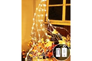‎JOYSING Joysing Lichterschweif 2M 200 LED Lichterschweif mit Batterie und Timer, Fernbedienung,8 Modi Lichterkette Wasserfall Wasserdichte lichterbündel Weihnachtsbeleuchtung für Innen Außen - Warmweiß