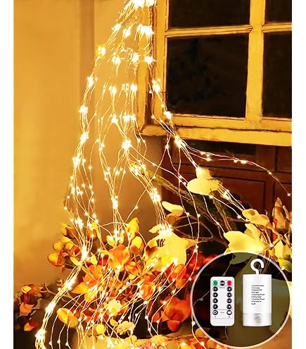 Cozymeow Lichterschweif Batterie, 2M 200 LED Lichterkette Wasserfall, Timer