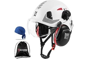 HEARMOR ANSI Z89.1 & EN397 Certified Safety Helmet/Hard Hat with Ear Protection – Lightweight Vented Work Helmet Kit, 6-Point Suspension System – Ideal for Industrial & Construction Professionals