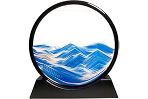 Yuomiker Pittura di Sabbia Che scorre - Cornice di Sabbia Immagine in Movimento, Flow Pittura di Vetro Rotonda a Clessidra 3D, Arte Paesaggio Decorazione Regalo per Casa Ufficio（Blu, 7 Pollici）