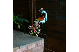 Festive Lights - 80cm Solar Garden Peacock Stake Light with Crackle Glass Ball - Multi-Coloured LED, Weatherproof Metal, IP44 Rated, Decorative Outdoor Feature - Adjustable Solar Panel & Ground Stake