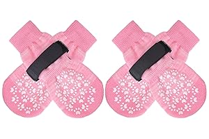 EXPAWLORER Dog Socks with Grips - Double Sides Anti-slip Dog Gripper Socks for Hardwood Floors, Stop Licking Injured Paws, Adjustable Socks with Extra Traction for Small Medium Large Dogs (Pink, S)