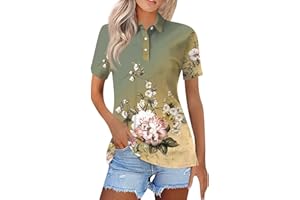ywkiyrs Polo à manches courtes pour femme - Séchage rapide - Pour le tennis, le golf - Respirant - Imprimé floral - 3 boutons