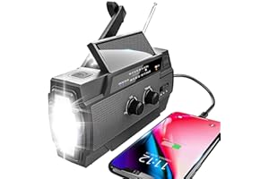 YIKANWEN Radio solar, radio AM/FM, portátil, USB, radio de emergencia con batería recargable de 4000 mAh y dinamo de manivela para camping, viajes (negro)