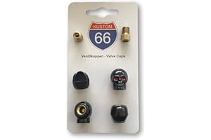 KUSTOM66 Set di 4 tappi per valvole + 2 adattatori per bicicletta – teschio v1 nero – adatto per ogni auto, moto e bicicletta