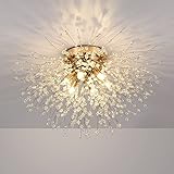 Stepeak Lámpara de techo moderna de cristal, luces de techo de fuegos artificiales dorados, 6 LED G9, cristales K9, luces de 