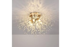 Stepeak Plafonnier Moderne Lustres en Cristal, Plafonniers Feux d'Artifice Doré, 6 LED G9, Lustre en Cristaux K9, Plafonniers Encastrés pour Salon, Chambre, Salle à Manger, Cuisine, Couloir