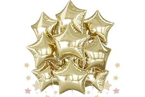 BIAPIAN Gold Star Foil Balloons, 10PCS Light Gold Foil Stars Shape Balloon, 18 Inch Metallic Gold Balloons for Helium Pentagram Balloon for Birthday, Wedding, Graduation, Baby Shower Party Decorations