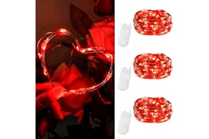 ‎DALUGO Dalugo Rot Lichterkette Batterie, 2m 20 LED 3 Stück Rot Mini Lichterkette mit Batterie für Valentinstag, Hochzeitstag, Schlafzimmer