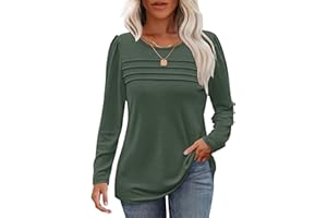 WNEEDU Damen Langarmshirt Rundhals Lässige Lose Pullover Damen Trendy Falten Sweatshirt Herbst Winter Puli Oberteile Bluse Tunika Tops