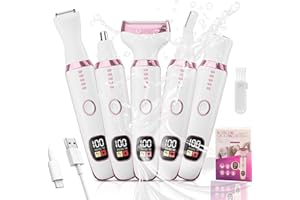 MEMOEVER Lady Shaver for Women,Cordless 5 in 1 Electric Shaver for Women, Bikini Trimmer/Pubic Hair/Underarm Razor/Nose/Facial/Eyebrow Remover,Rechargeable Painless Razors Electric for Ladies