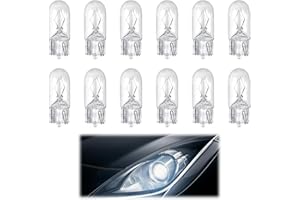 FADBUDSS 12 PCS Bulbs T10 Car Interior Light, 12V 5W 501 W5W Halogen Bright Enhanced Lasting Exterior Lighting Capless Side Light Replacement for Parking Dashboard Lamp Sidelights License Plate Reverse (White)