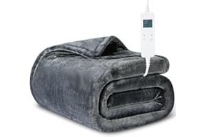 ORSHINAL Heizdecke mit Abschaltautomatik,130x180cm, Wärmedecke Beidseitig Flanell,10 Heizstufen,10 Studen Timer, Schnelle Erwärmung, Überhitzungsschutz, Kuscheldecke für Bett&Büro Waschbar,Grau