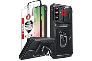 LeYi Funda para Samsung Galaxy A56/A 56 5G con [2-Unidades] Cristal Vidrio Templado,Carcasa Cubierta de cámara Deslizante Proteger Anillo Soporte Silicona TPU Armor Bumper Case, Negro