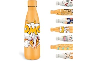 Grsta Borraccia Termica, 500ml Borraccia Bambini, Borraccia Personalizzata Senza BPA, Borraccia Metallo Senza Perdite, 18/8 Acciaio Inox, Bottiglia Termica per Scuola, Uffici, Sport, Viaggio, Giallo