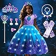 COYBTO Mermaid Costume Kids, Light up Little Mermaid Dress for Girls, Glowing Mermaid Princess Fancy Dress with LED Princess Crown Magical Stick Set for Birthday Party Carnival Halloween Cosplay