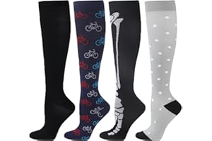 BISOUSOX Unisexe Chaussettes de Contention 4 Paires Chaussettes de Compression de Running Homme Femme 15-20mmHg Chaussettes Montantes Femme Cadeaux de Maternité Chaussettes de Cyclisme Sport