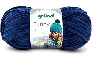 Gründl Laine Funny uni – laine chenille douce pour crocheter – douillette et douce pour la peau – 100% polyester – 1 pelote 100 g / 120 m – taille d’aiguille 5 – 6 – marine