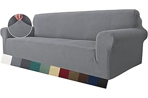 MAXIJIN Super Stretch Couch Cover for 4 Seater Couch, Extra Large Universal Sofa Covers Jacquard Spandex Pet Dog Furniture Protector Fitted Couch Slipcover (4 Seater, Light Grey)