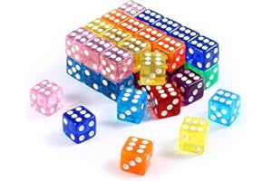 GWHOLE Lot de 40 Dés Translucides Coloré de 16 mm avec 6 Faces 8 Couleurs pour Jouer à des Jeux