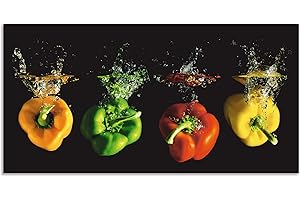 ARTland Spritzschutz Küche aus Alu für Herd Spüle 100x50 cm (BxH) Küchenrückwand mit Motiv Essen Gemüse unter Wasser Paprika Modern Dunkel Bunt S6EM