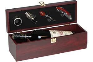 NOTRASH2003 Sommelier Set de vin avec boîte en bois et 4 accessoires pour vin Accessoires de vin Anneau anti-goutte Bouchon de bouteille Couteau de sommelier Décanteur verseur