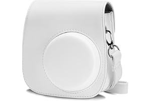 Cpano PU Leder Kameratasche für Instax Mini 11 Sofortbildkamera mit verstellbarem Riemen und Tasche (Weiß)