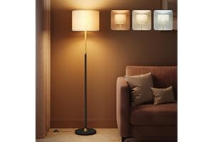 VASAGLE Lampadaire, Lampe sur Pied, Hauteur Réglable de 140 à 170 cm, Style Moderne, Interrupteur à Pied, Abat-Jour en Tissu, Douille E27, Doré et Noir LFL002B02