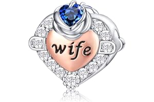 FOREVER QUEEN Kamień urodzinowy dla żony, charms, koralik do bransoletki, srebro wysokiej próby 925, miłość, serce, żona, charms, zawieszka do bransoletki, najlepszy prezent urodzinowy dla żony