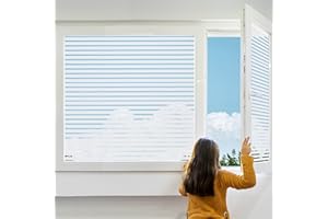Linarun Stripe Window Film Privacy Frosted Glass Film for Windows Frosting Film Opaque Window Vinyl Privacy Film Self-adhesive Thermal Static Cling Window Cover for Office Home Kitchens, 44.5x400