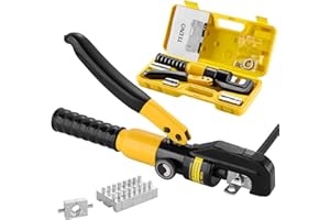 Pince à Sertir Hydraulique 10T, Outil de Sertissage Hydraulique 4-70 mm² avec 9 Matrices Hexagonales Course 12mm, TEENO Pince à Sertir Cosse Electrique pour Cosses de Câbles en Cuivre et Aluminium